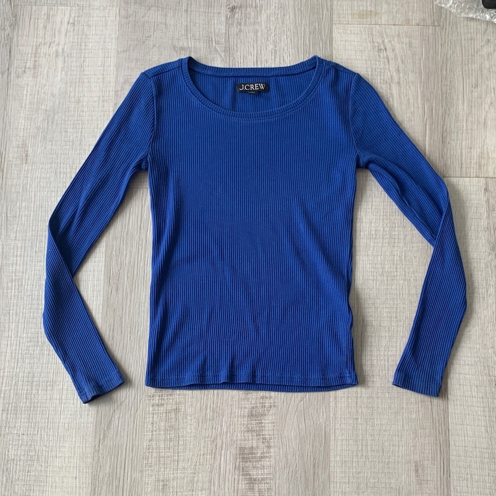 J. Crew Ribbed Long Sleeve Scoop Neck Top - Cobalt Blue